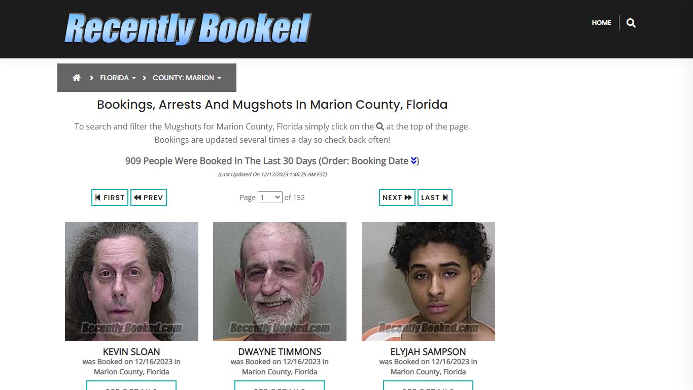Recent bookings, Arrests, Mugshots in Marion County, Florida